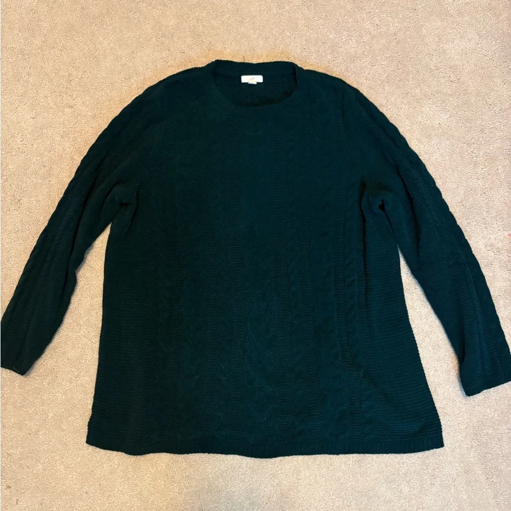 Forest Green Cable Knit Crewneck Sweater